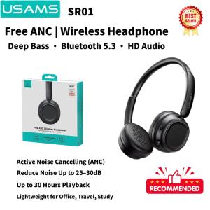 Usams SR01 Wireless Headset | Noise Cancelling for iPhone Samsung Huawei | Long Battery | Portable