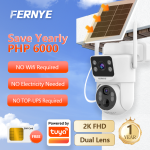 【Lifetime Free 4G Network】FERNYE SQ62 Solar 4G CCTV 2K 360° - Dual Lens | No WiFi No Power Needed Wire-Free Installation| Waterproof AI Motion Detection Infrared Night Vision |