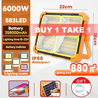 Solar Flood Light Portable Lamp Emergency Outdoor Waterproof LED with Power Bank