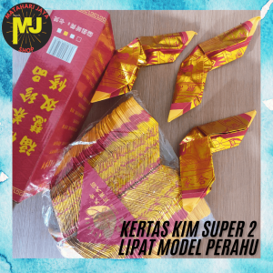 MJ Kertas Sembahyang Kim Super 2 Lipat / Thi Kong Kim Lipat Bentuk Perahu 100 Pcs / RRC