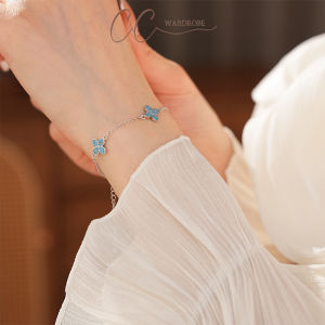 CC Wardrobe Elegant Blue Four-Leaf Clover Bracelet - Lucky Charm Clover Jewelry Gift for Women and Girls