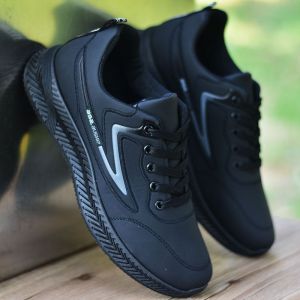 Mens waterproof and anti-skid shoes trendy shoes spring and autumn new casual shoes soft soled running shoes black leather sports shoes men