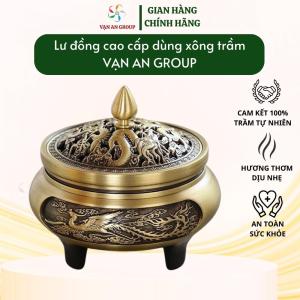 Lư đồng xông đốt trầm hương Vạn An Home lư đồng đốt trầm có chân khắc hình rồng phượng tặng kèm trụ hồ lô và miếng lót chống cháy