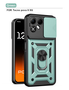 Case for Tecno Pova 8 5G Slide Lens Protector Cover for Pova8 Shockproof Armor Phone Case c 360° Rotatable Ring Kickstand