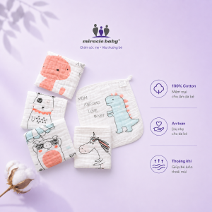 Set 5 Khăn xô sữa 6 lớp cao cấp Miracle Baby 100% cotton cho bé kích thước 30x30cm