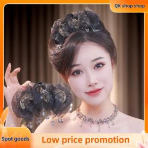 ✨QK shop✨ Sweet Mesh Tulle Tassels Hair Claw For Women Temperament Shining Zircon Ponytail Shark Clip Princess Headdress Hair Accessories Gifts