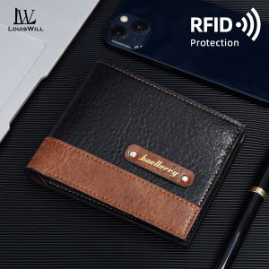 LouisWill Mens Short Wallet Anti-Theft RFID Wallet Retro Color-Blocked PU Soft Leather Card Purse Multi-Card Slot ID Credit Cards Holders Business Casual Zippered Card Holder Coin Purse