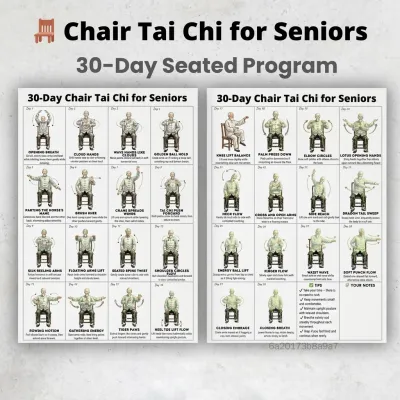30 Day Tai Chi Exercise Plan Poster for Seniors Home Fitness Guide Clear Illustrations Frameless