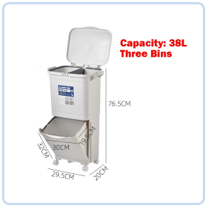 【COZYCASA】Dry Wet Sorting Dust Bin Slim Trash Bin with Wheels