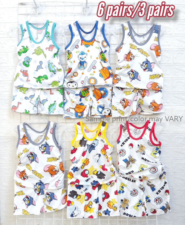 12 pcs/6 pairs Sando Short Baby Boy Terno 5-24 months