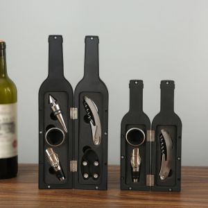 NUBE Stainless Steel Corkscrew Set Bottle Shape Simulation Red Wine Toolbox Creative Portable Wine Opener Set For Wine Lovers