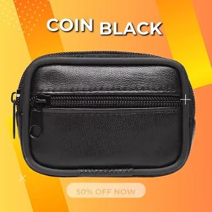 Large Black Leather Coin Purse with Belt Loop and 3 Zippers for Men and Women