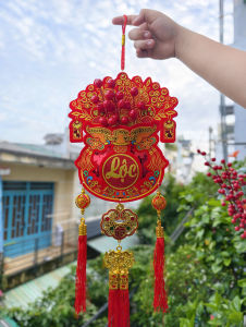 Dây Treo Tết Túi Tiền Tài Lộc Đính Đông Đào Đỏ Rực - Khánh Treo Cửa Chữ PHÚC LỘC THỌ TÀI Nhung Cao Cấp