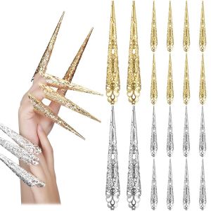 20 Packs halloween Finger Nail Claw Rings Ancient Queen Fingernail Claw Metal Finger Knuckle Claw for Halloween Women Cosplay Costume Drama Dance Show (Silver)