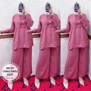 ONE SET CRINKLE RUFFLE KULOT/ATASAN MUSLIMAH TERBARU/BUSANA MUSLIMAH TERBARU