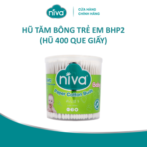 Tăm Bông Niva Cho Trẻ Sơ Sinh Hũ Xoay 400 Que Thân Giấy BHP2 Bông Tự Nhiên Kháng Khuẩn An Toàn Thân Thiện Môi Trường
