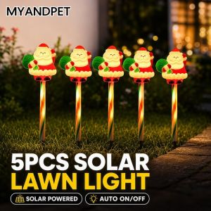 5PCS Solar Christmas Lawn Lights Santa Snowman IP65 Waterproof 8 Light Modes Warm Light Outdoor