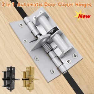 3 in 1 Heavy Duty Automatic Door Closer Self Closing Invisible Doors Spring Hinges 90° Positioning Steel Door Stopper Anti-theft