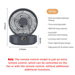 2025 MIUI Table Fan 4000Mah Rechargeable Fan Desktop Fan/Wall Fan 2 in 1 LED Digital Display With Remote Control Household Silent Fan Mini Fan