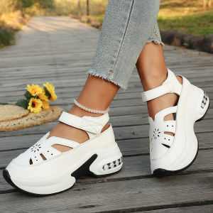 [Free Shipping] 2026 Summer Wedge Sandals Closed-Toe Hollowed-Out Breathable WomenS Plus Size Platform Thick-Soled With Velcro Straps Size 43