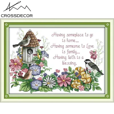 New Arrival BirdsLove CrossDecor Simple Stamped Pre-Printed Cross Stitch Complete Set Needlework DIY Emboridery Handmade Cotton Threads 11CT Pattern Kit DMC Room Home Hallway Decor Handicrafts