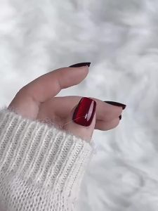 [HANDMADE]Artificial Nail New Cherry Solid Color Cat Eye Shining Phototpy Nails Reusable and Removable Nails