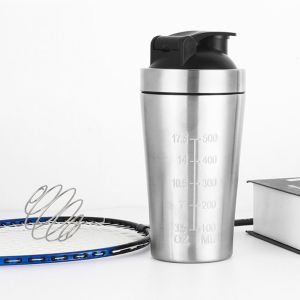 CHICKETTI 500ml/750ml Whey Shakes Cup with Scale 304 Stainless Steel Fitness Protein Powder Cup Simple Style Leak Proof Sports Water Cup Gym Fitness Sport