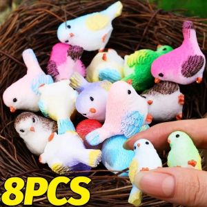 Polocat 8ชิ้นรูปปั้นนกขนาดเล็กสำหรับตกแต่งภูมิทัศน์ขนาดเล็ก3D น่ารักเครื่องประดับของขวัญนกทำจากเรซินเครื่องประดับบ้านตุ๊กตาสวนเทพนิยายแบบทำมือ