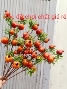 Cành lựu 4 quả khía cao cấp kèm lá cao 60cm-Quả giả
