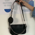 IELGY Chain Black Women's bag One shoulder Broadband All-match Retro Zipper Crossbody. 