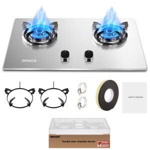 CHRIS OPAICN Timing Gas Stove Stainless Steel Gas Hob 2 Burner Desktop Embedded Liquefied Gas Cooker Household Kitchen Cooktop 双边定时燃气灶