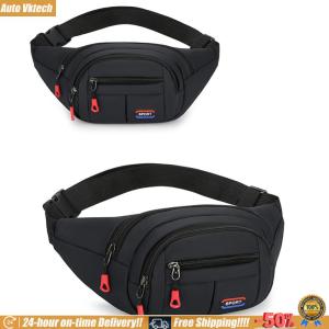 [Auto Vktech] Men Women Sling Bag with 4-Zipper Pockets Chest Bag with Adjustable Strap Fashion Waist Pack for Travel Hiking Running