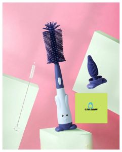CJH SHOP Multi-Function Silicone Bottle/Cap/Nipple Brush Set - 3-in-1 Bottle Cleaning Tool with Storage Base