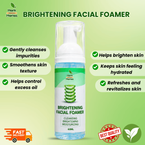 Mark and Marias Brightening Facial Foamer 60mL | With Aloe Vera Glycerin Retinyl Palmitate & Zinc | Removes Dirt Excess Oil and Impurities | Gentle Face Wash & Facial Cleanser | Hydrating Daily Cleanser | For Fresh Radiant Healthy Skin Gentle Formula!