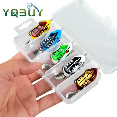 5pcs Box Set Soft Frog Lure 4cm/5.5g Frog Fishing Lure Mini Soft Lure Double Hooks Top Water Ray Frog Artificial Bait