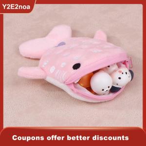 【Y2E2noa】 New Cartoon Plush Shark Purse Zero Wallet Plush Animal Wallet For Kids Zipper Bag Cute Pendant Data Cable Bag Gift
