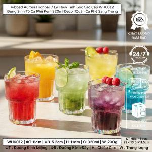 Hộp 6 Ly Thủy Tinh Central 6029 330ml Kiểu Dáng Tám Cạnh Decor Quán Cafe Trà Sữa Chống Trơn Trượt