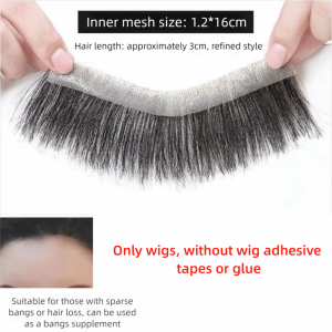 FORESTRY 0.07mm Forehead Hairline Hairpiece V Style Ultra Thin Skin Black Straight Man Toupee M-shaped Hairline Handmade Natural Human Hair Patch Women/Men