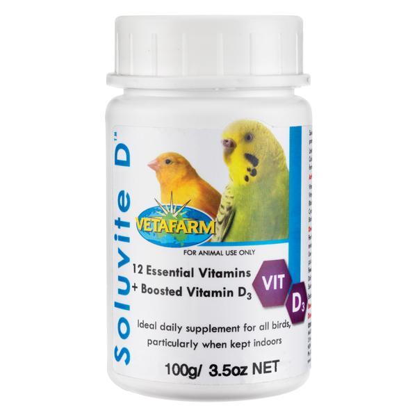 Vetafarm Soluvite D วิตามินรวม 12ชนิด + Vitamin D3 สำหรับนกที่เลี้ยงในร่ม