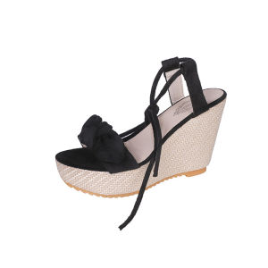 [Free Shipping] Womens Wedge Sandals 2025 Summer Korean Style Platform Thick-Soled Bowknot Strap High Heels