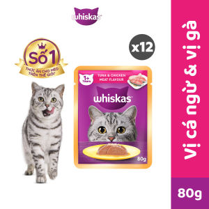 WHISKAS® Thức ăn cho mèo lớn dạng sốt (pate mèo) vị cá 80g (12 gói)