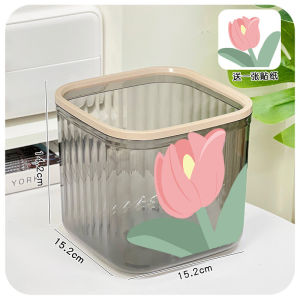 EU Transparent Household Garbage Can Bedroom Kitchen Dining Table Waste Paper Basket Storage Bucket Toilet Paper Holder Square Shape256
