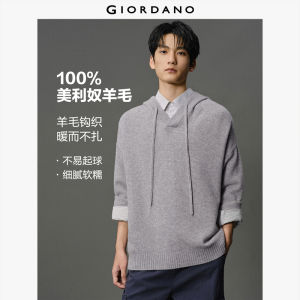 Giordano Men 100% Wool embroidery drawstring hooded sweater Free Shipping 12050511