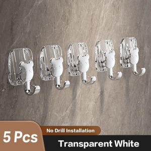 5 Pack Self-Adhesive Hooks Acrylic Hooks Self-Adhesive Hooks Without Towels Drilling Clearer Self-Adhesive Towel Hooks Gold Silver Acrylic