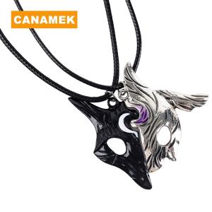 【CANAMEK】 1Pair League Of Legends Style Sheep And Wolf Pendant Necklace Mysterious Splicing Pendant Jewelry Asymmetric Sheep Wolf Pendant Personalized Animal Mask Two Color Necklace Fashion Trend Jewelry Personality Creative Gift