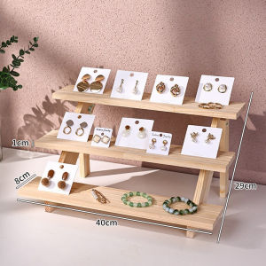 Mishilei 3/4 Tier Wooden Display Stand Wood Cupcake Stand Jewelry Card Display Stand Market Rack Retailing