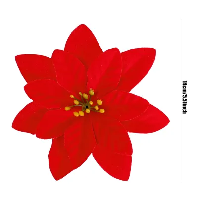 14cm Large Red Poinsettia Christmas Artificial Fake Silk Poinsettia with Clip Xmas Tree Ornaments Red Flower Artificial Flowers Poinsettia Floral DIY Wreath Garlands Home New Year Decor