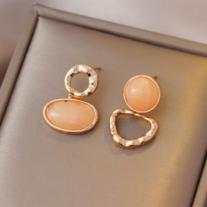 Fashionable Ring Gift 高级感复古港风橙色几何耳环时尚气质简约百搭不对称耳钉设计感环