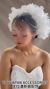 Hoa Mạng Che Mặt cô dâu đính bờm tóc cưới tóc che Mạng Che Mặt đám cưới trắng Khăn trùm đầu đơn giản Mạng Che Mặt ngắn