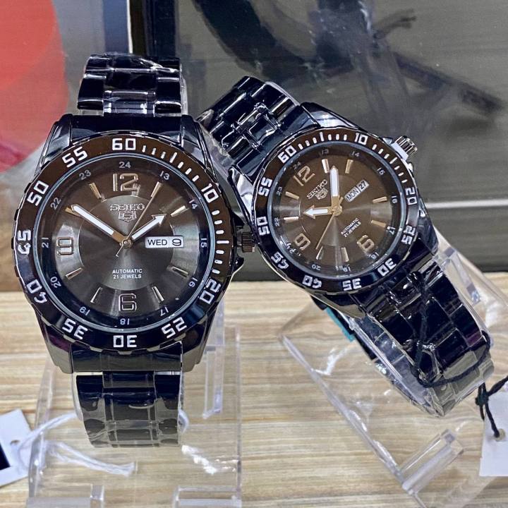 NEW ARRIVAL SEIKO 5 COUPLE SET MEN WOMEN STAINLESS STEEL DATE DAY